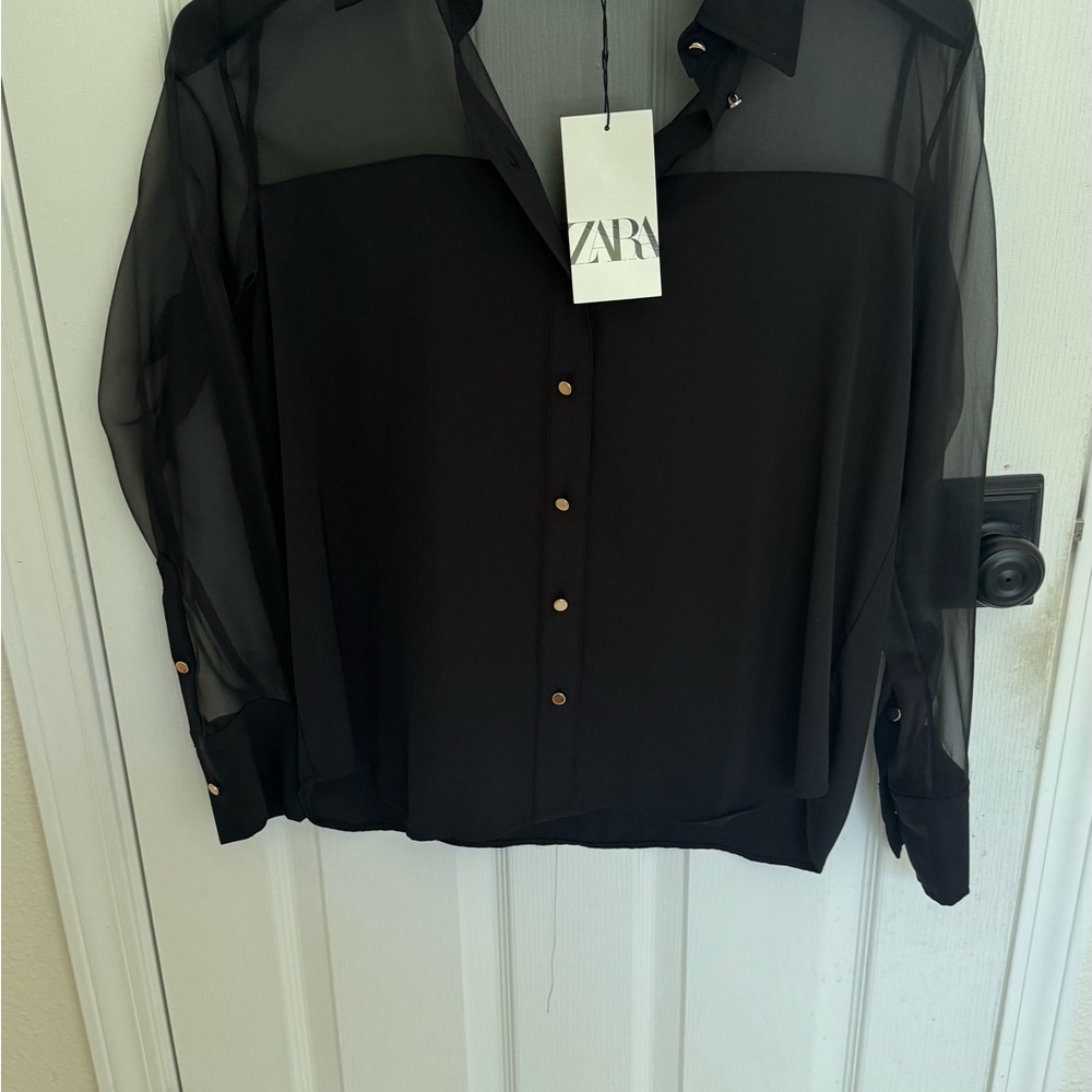 Zara women’s Black Sheer Shirt